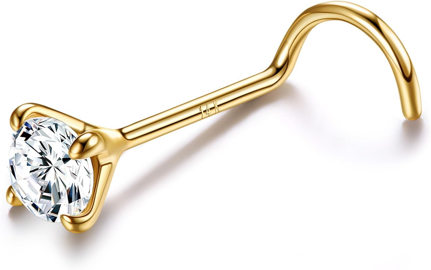 LOYALLOOK14K Real Gold Nose Rings & Studs - Simulated Diamond CZ Corkscrew Twist Nose Screw Piercings 1.5-3MM Hypoallergenic for Women & Men