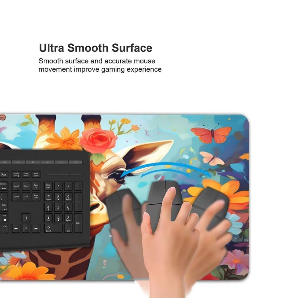 Tappetino Mouse Giraffa, Mouse Pad XXL 1000 x 500 x 3 mm, Fiore Tappetino Gaming Grande Sottomano Scrivania, Impermeabile Mousepad con Base in Gomma Antiscivolo per Computer, PC, Laptop -MP1565