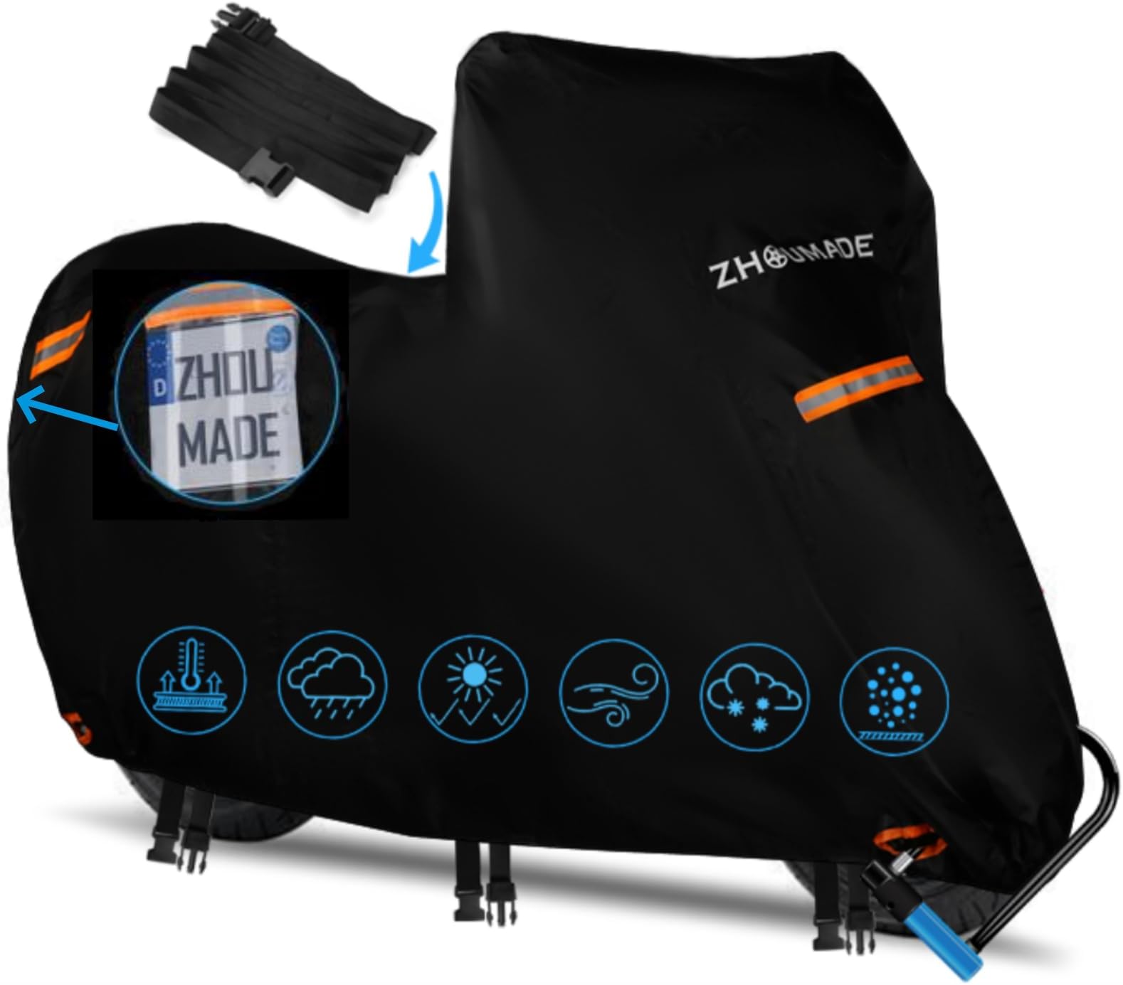 Motorcycle Covers: 420D Heavy-Duty Motorcycle Cover-Waterproof Outdoor Bike Cover Storage With Nano Material, Lock Holes, Air Vents, And 5 Reflective Strips (108"x44"x56