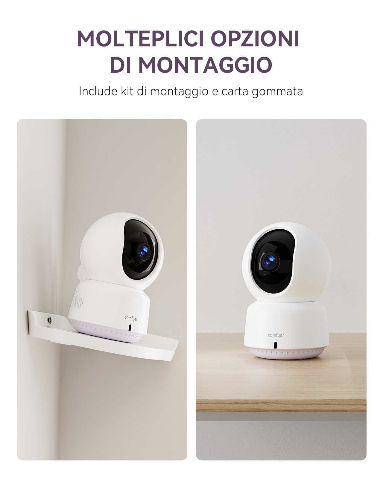 Comfyer telecamera con monitor per bambini di sorveglianza interna girevole con audio bidirezionale, schermo diviso in 4 parti, rilevamento del movimento, visione notturna a infrarossi