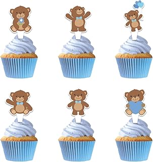 Weenkeey 36 Pcs Bear Cupcake Toppers Bear Cake Decoration Baby Bear Cupcake Picks for Baby Shower Boys Girls Birthday Party