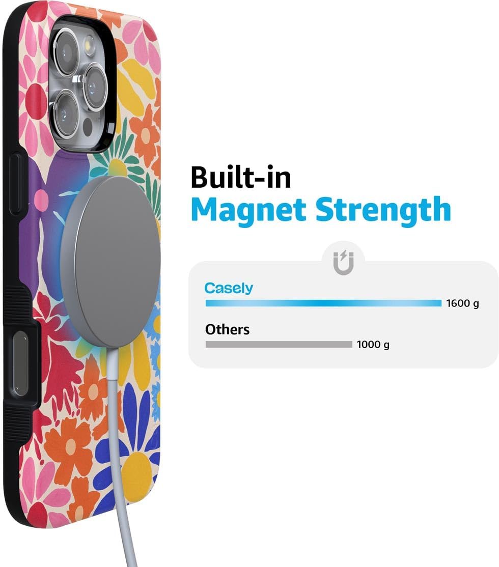 Casely iPhone 16 Pro Case | Flower Patch | Multi-Color Floral | Bold Protective Design | Compatible with MagSafe
