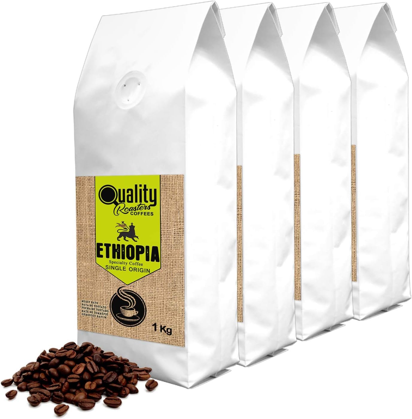 Quality Roasters Coffees. Café en grains torréfié de spécialité. Origine unique Ethiopie Sidamo. Processus : Lavé. Torréfié moyenne. Torréfaction artisanale. (4 Kg)
