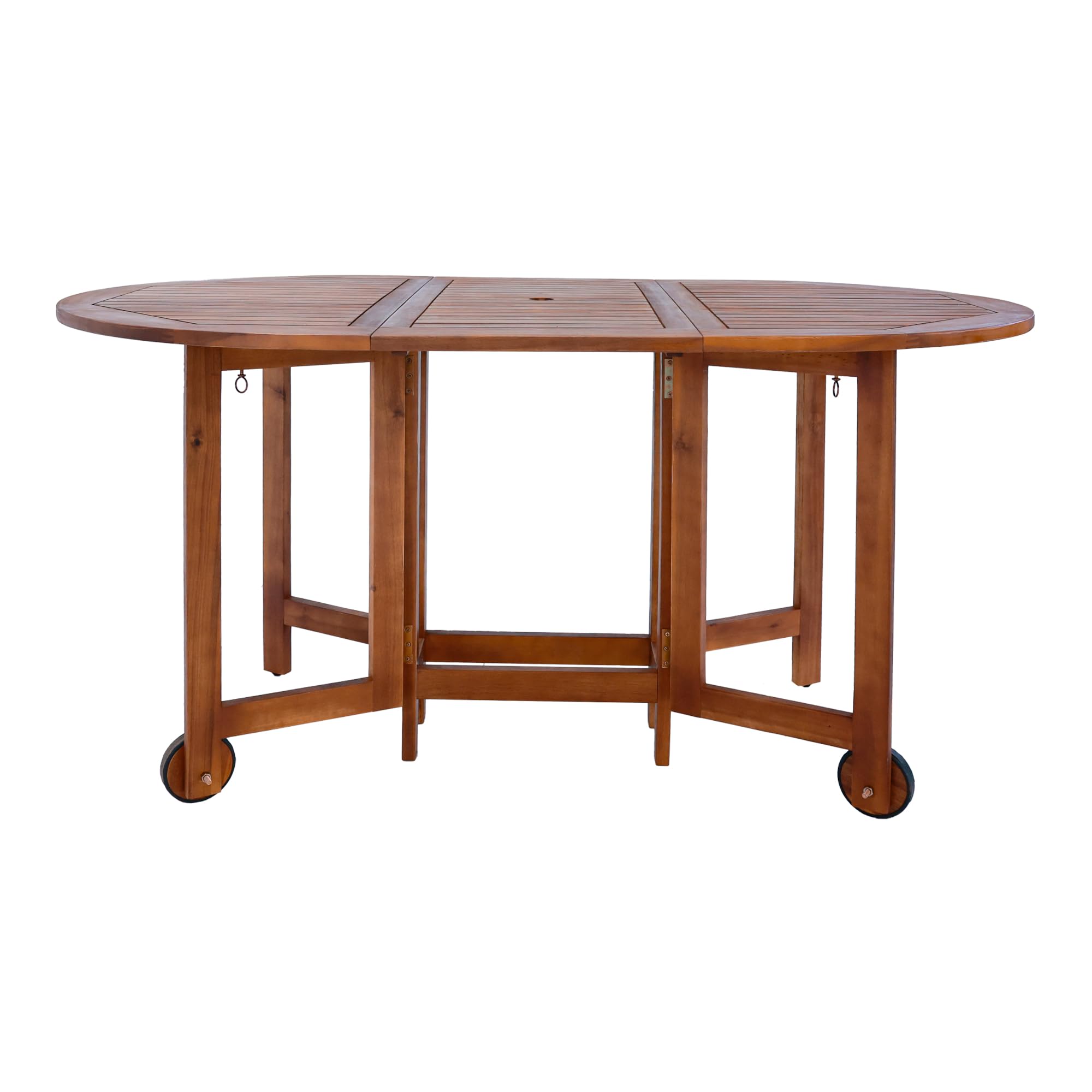 [en.casa] Muebles de Terraza con 1 Mesa de Comedor 6 Sillas Plegables Conjunto de Muebles de Jardin Exterior 7 Piezas con Abertura para Sombrilla Madera de Acacia 74 x 150 x 90 cm - Natural