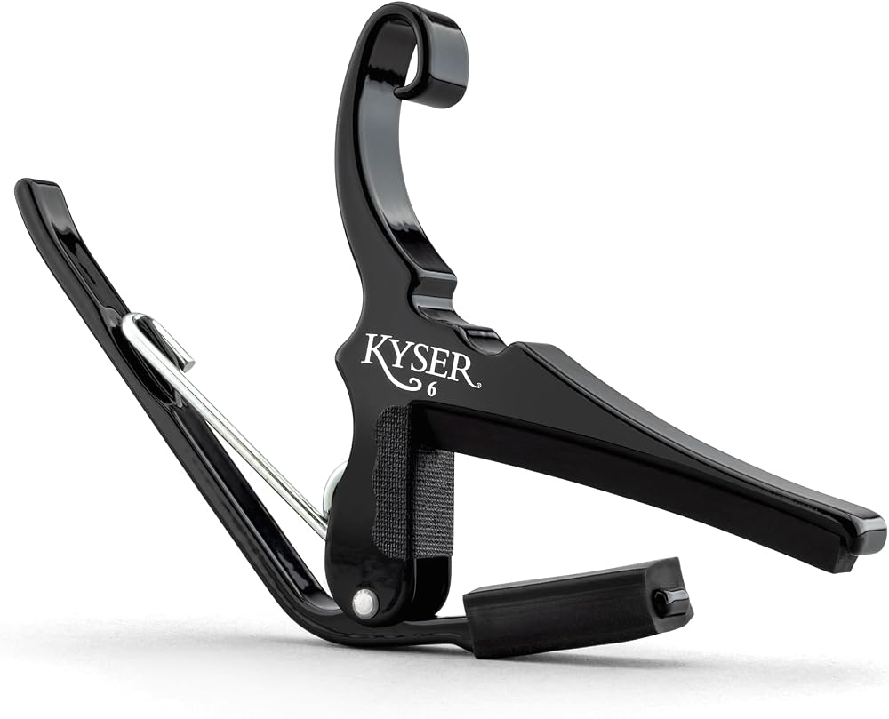 Amazon product image of Kyser Quick-Change Guitar Capo for 6-string acoustic guitars, Black, KG6BA