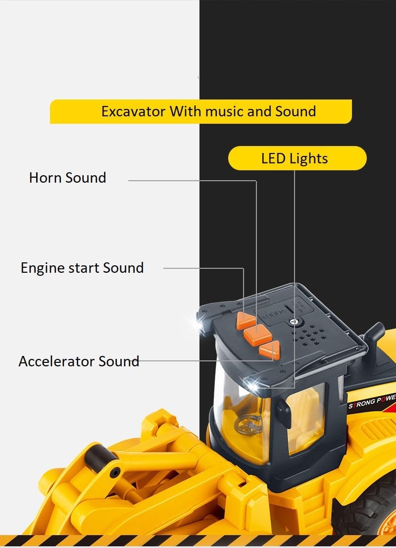 KRIREEN Big Excavator Toys for Boys Construction Truck Toys Friction Powered Loader, Excavator Toy with Simulated Lights, Truck Model Construction Toys for Kids 3+Years Old Boys and Girls,(Pack of 1) 3