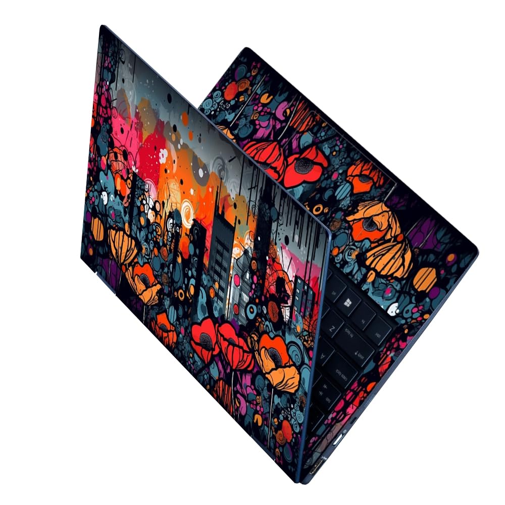 Finearts Full Body Laptop Skin Upto 15.6 inch Sticker Compatible for Dell/HP/Lenovo/Acer/Sony All Laptop Size Upto 14 to 15.6 Inch - Colorful Painting Cityscape