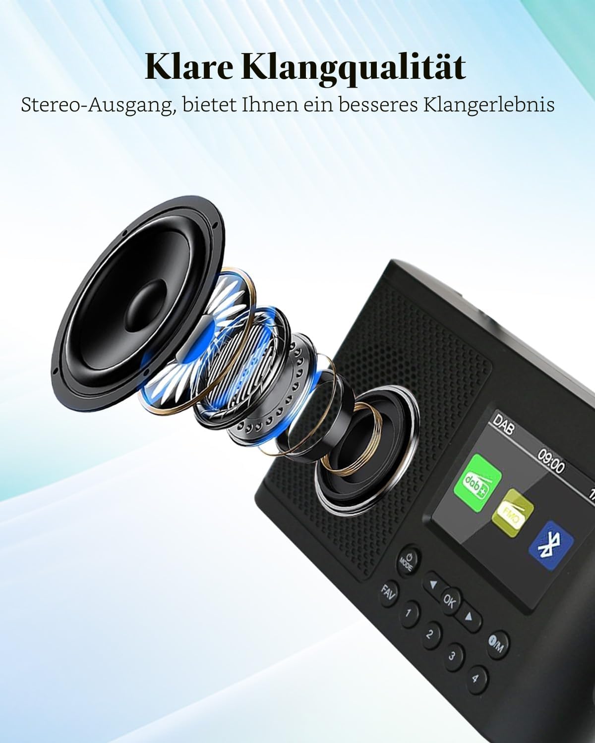 Tragbares DAB Radio Klein, DAB Plus Radio mit Bluetooth, Kofferradio Akku | Mini küchenradio Batteriebetrieben, Digitalradio Alarm, Sleep Timer, 40 Voreingestellte Sender, Großes 2,4-Zoll Display