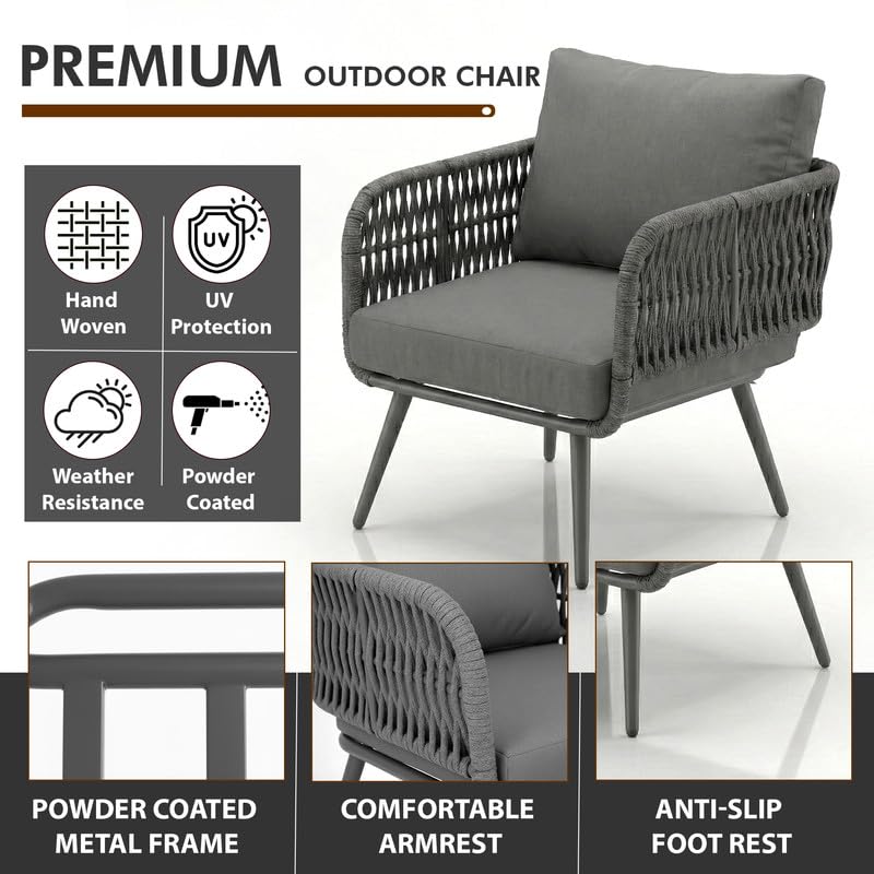 Image of BRISHI Outdoor Sofa Set || Balcony Sofa || Patio Furniture Sets | Conversation Sets | Braid & Rope Garden Seater Sofa Set and Center Table (4 Seater Grey)