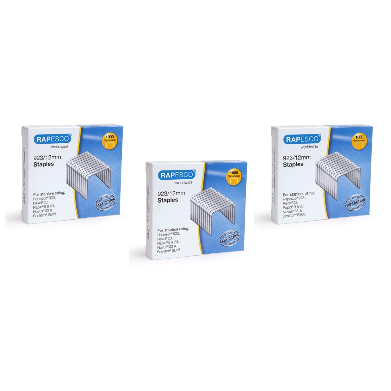 RAPESCO Pack of 3 Boxes of 1000 Galvanised Staples 923/12 mm Type 23