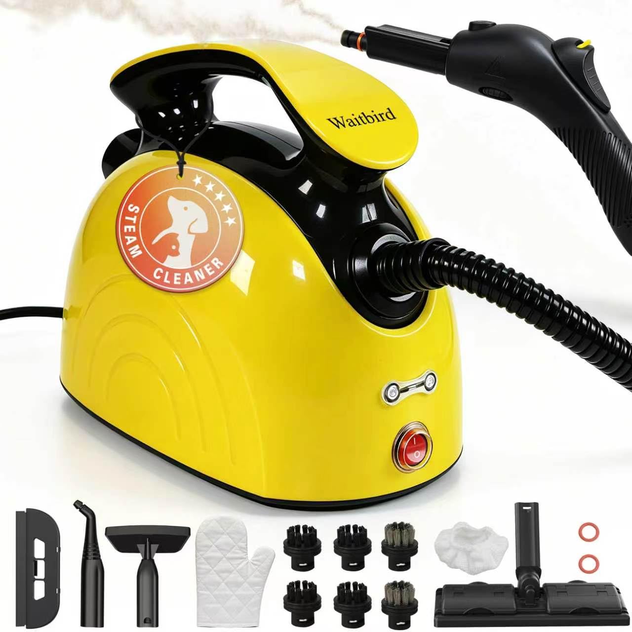 Waitbird Hand-Dampfreiniger für Zuhause, 4,5 Bar, 120 °C Heißdampf, 1500W | 21 Zubehörteile | Chemikalienfrei für Boden, Auto, Wand, Fugen, Küche und Bad | Doppelte Sicherheitsverriegelung