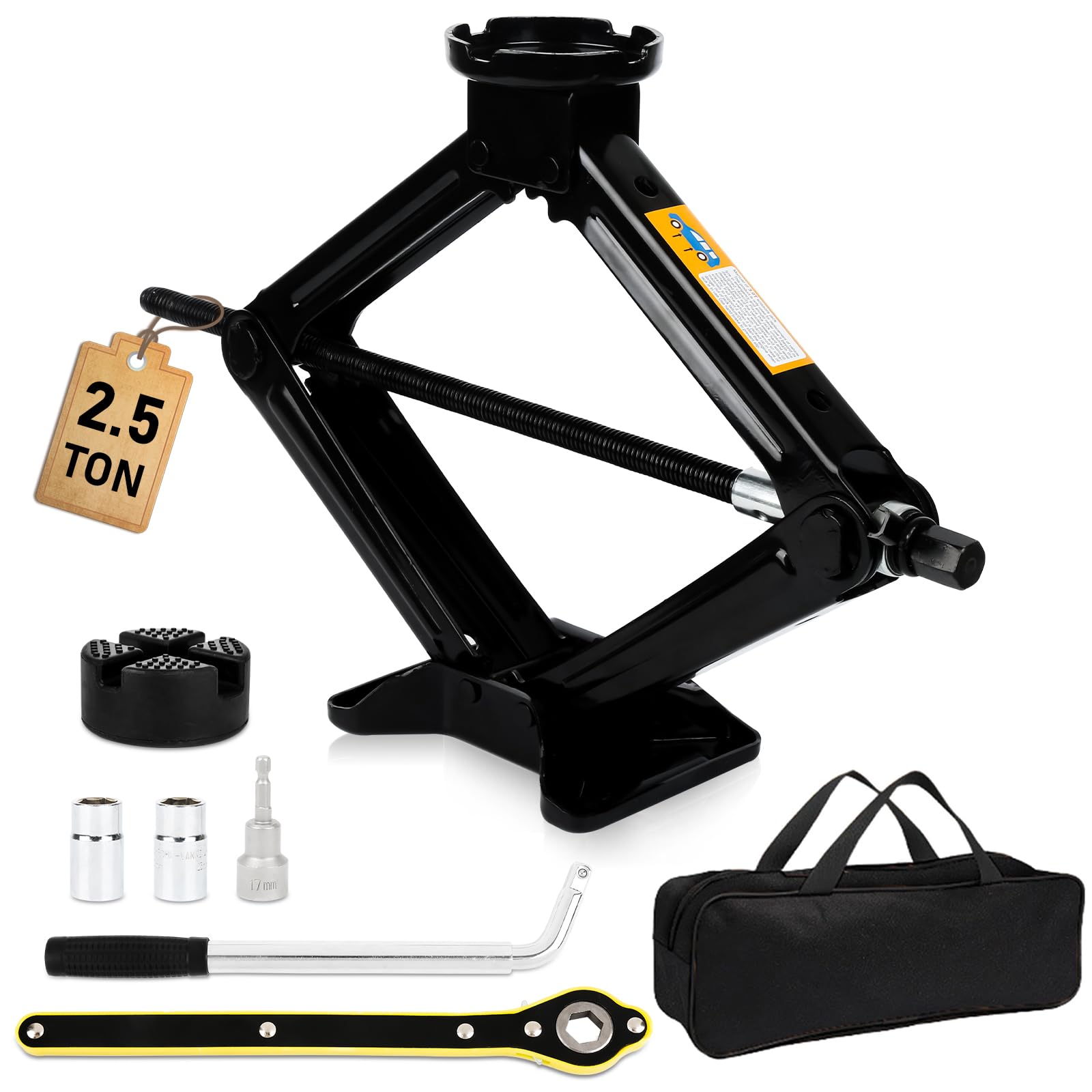 SROCHN Wagenheber 2.5T (2500kg), Universeller Scherenwagenheber mit Gummiauflage & Radmutternschlüssel, Maximale Höhe bis zu 43cm, Tragbarer Wagenhebersatz für Auto, MPV, SUV & Andere Fahrzeuge