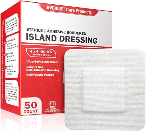 EVERLIT Island Dressing - Gasa con borde adhesivo, vendaje grande para el cuidado de heridas con borde adhesivo, estéril, suave y altamente