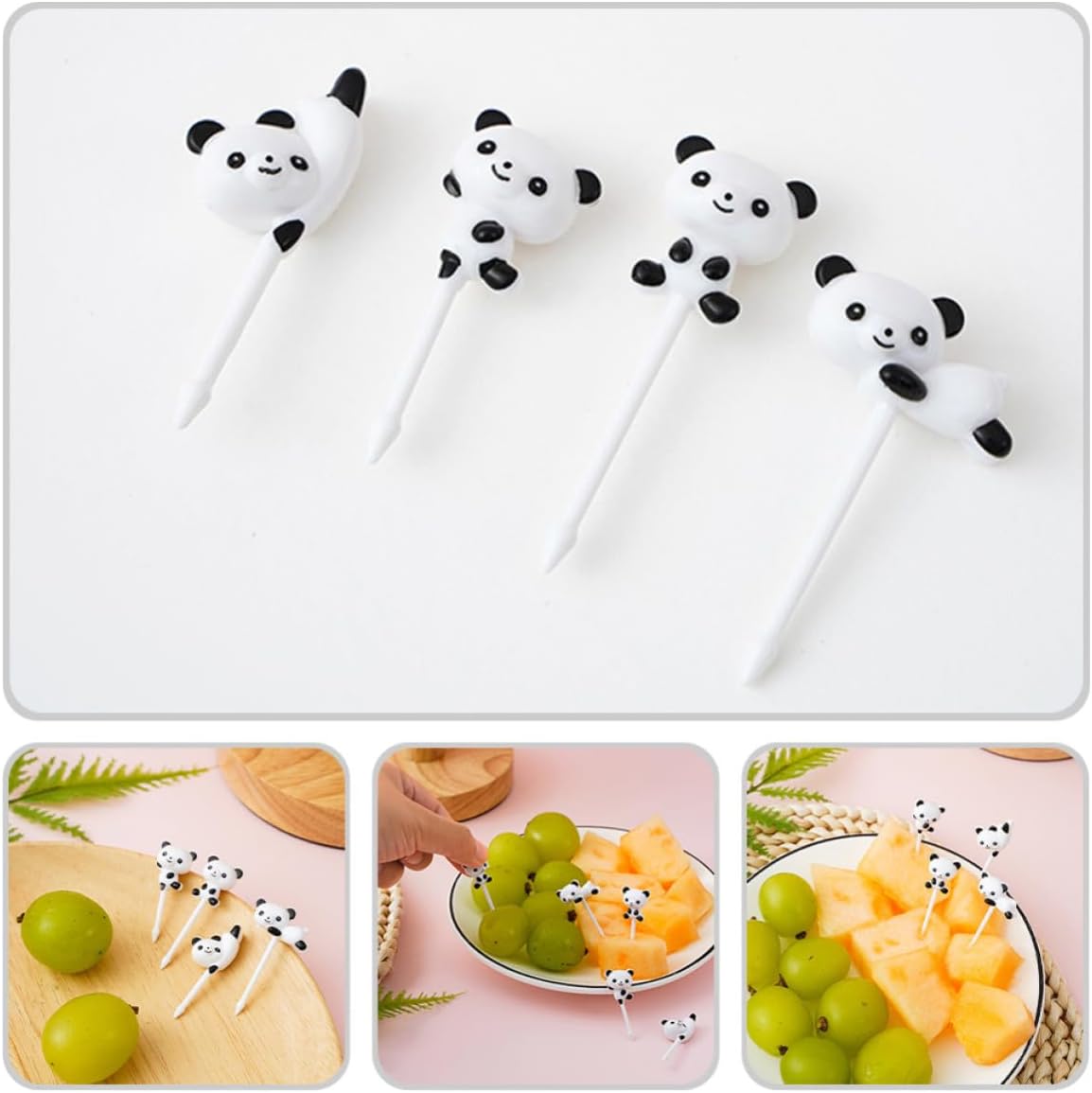 16pcs Adorable Panda Fruit Picks Plastic Dessert Sticks