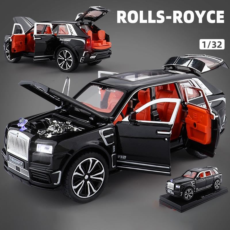 Image of Alokik Enterprise Compatible for 1:32 Rolls Royce Masory Toy Car Model, Diecast Collectible Pull Back Model Car with Sound and Light, Toy Gift Vehicles for Adults Kids Boys Girls【Black】