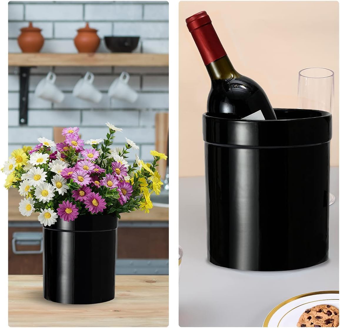 MEIGUI Ceramic Kitchen Utensil Holder, Utensil Crock Large Utensils Holder for Kitchen Decor, Cooking Tool Utensils Caddy for Countertop, Pure Black