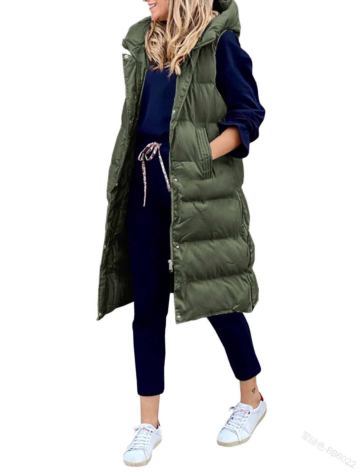 Piumino Da Donna Gilet in Piumino Donna Giacca Piumino Senza Maniche Da Donna Giacca Trapuntino Invernale Con Cappuccio Piumino Capispalla Imbottita Leggero Cappuccio Calda,Verde,M