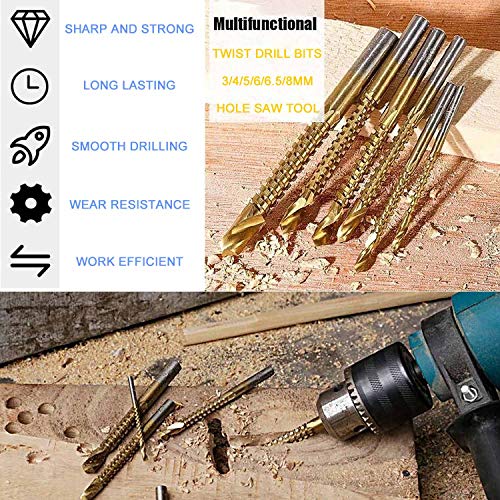 Titanium Coated Hss Twist Drill Bits - 6Pcs 3-8Mm Serrated Grooving Cutting Carpenter Side Cutting Tap Spiral Saw Drill Bit Woodworking Wood Metal Plastic Hole Holesaw Tool #TOP5
