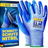 S&R Schnittfeste Schutzhandschuhe 1 Paar, Anti-Rutsch Arbeitshandschuhe Schnittschutzklasse A5, flexibles Wolfram-Gewebe und Nitrilbeschichtung in XL/10, für Montage, Bauen, Restauration