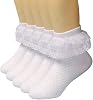 5 Pairs Toddler Baby Girls Ruffle Lace Socks Eyelet Mesh Cotton Frilly Ankle Soft Dress Kids Princess Socks 2-13T