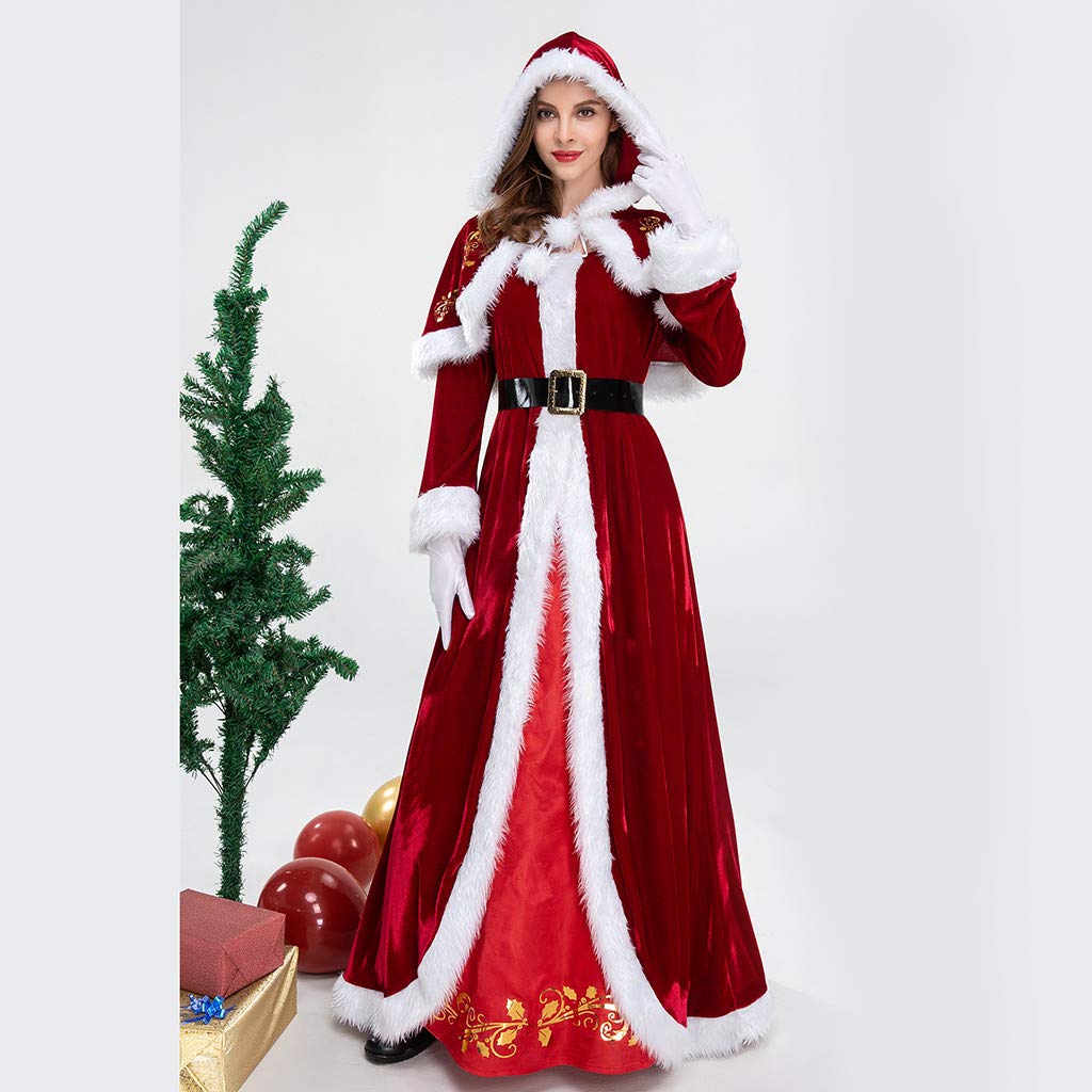 Costume de Noël Fête Robe Vêtement Déguisement Mère Noel Cosplay pour Femmes Cape Rouge