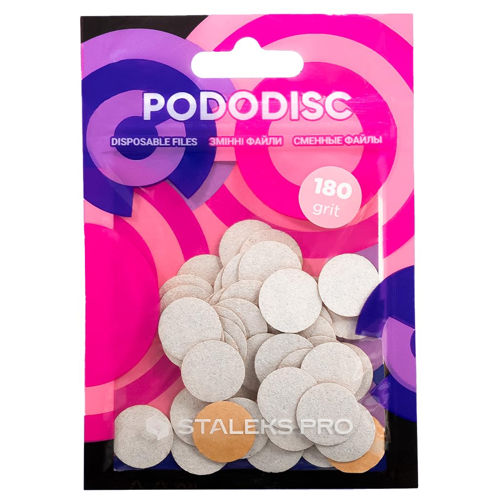 Staleks Pro Disposable White Files for Pedicure Disc PODODISC S Expert – 180 Grit – 50 Pcs – for Moderately Rough Skin – Single-Use Foot Care
