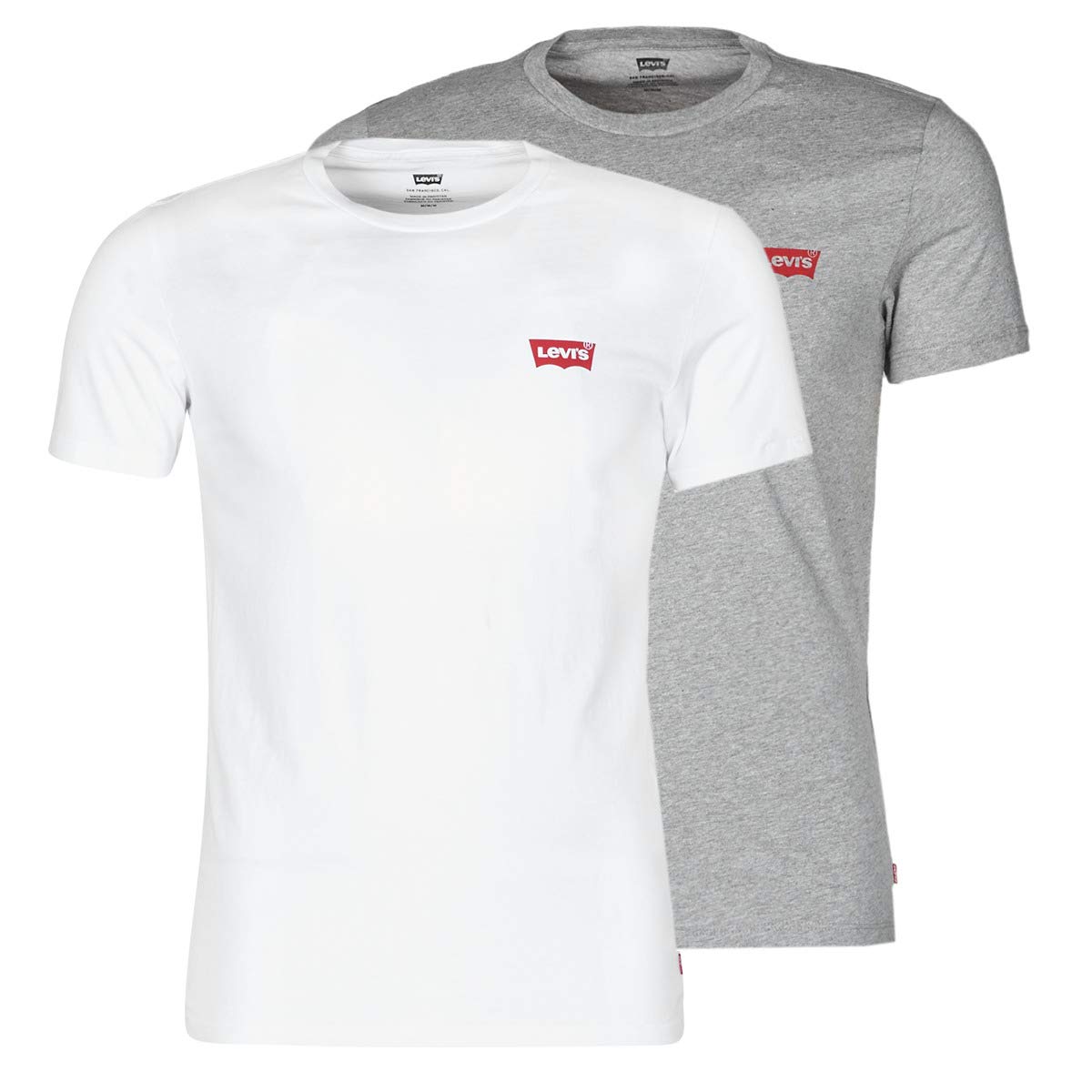 Levi's Men's 2-Pack Crewneck Graphic Tee T-Shirt, White / Mid Tone Grey Heather, XL