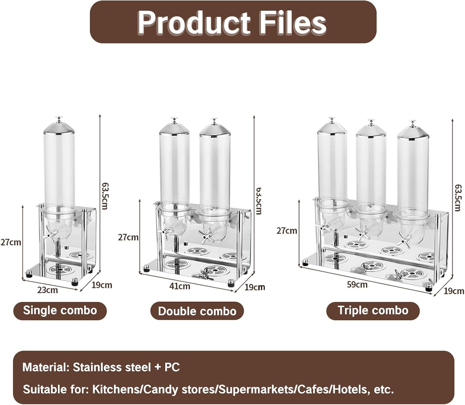Triple Cereal Dispenser, Dry Food Storage Container with Stainless Steel Stand, Countertop Grain Dispenser for Oatmeal, Nuts, Snacks (Single Slot)