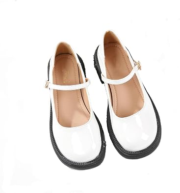 Womens Patent Leather Mary Janes Comfort Round Toe Adjustable Ankle Strap Anti-Slip Platform Low Heel Chunky Pumps Oxford Dress Shoes Suitable for School Uniform Busine