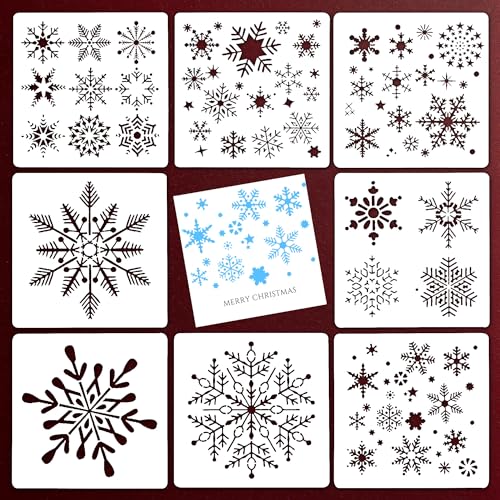 8 PCS Christmas Snowflake Stencils Reusable Large Snowflake Templates for Painting on Wood Window Glass Ideal for DIY Crafts and Holiday Decor Plastic Craft Stencil for Winter Decoration