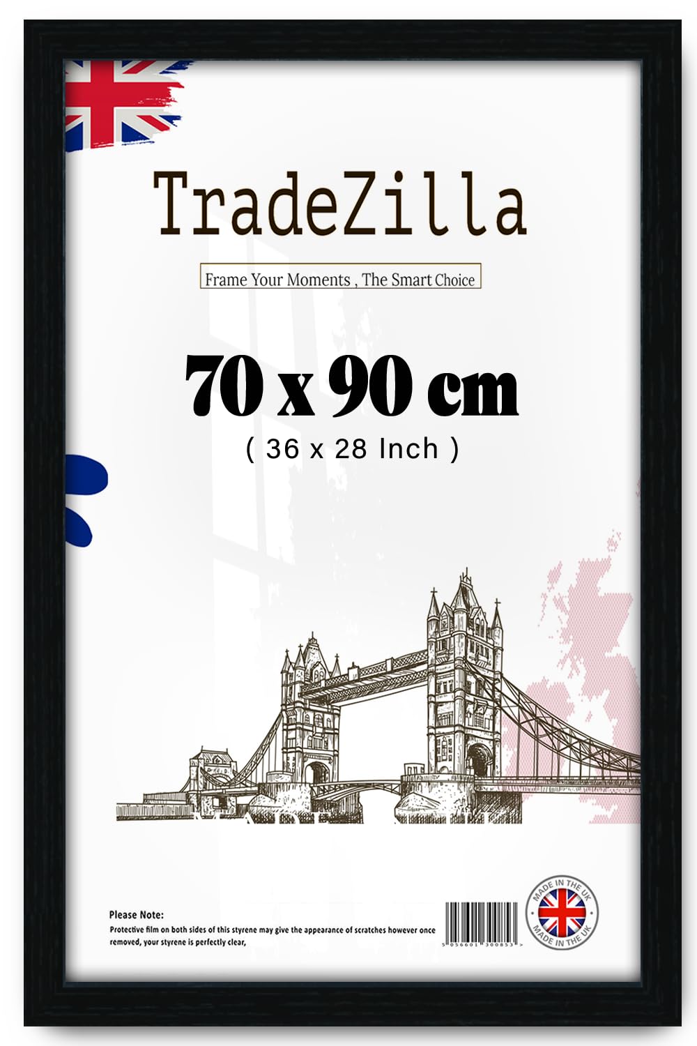 TradeZilla | Poster Frame 2' 4" x 2' 11" for Artwork - Black 36" x 28" Handmade Ideal for Home Office & Living Room Décor (70 x 90 CM) [ Black ]