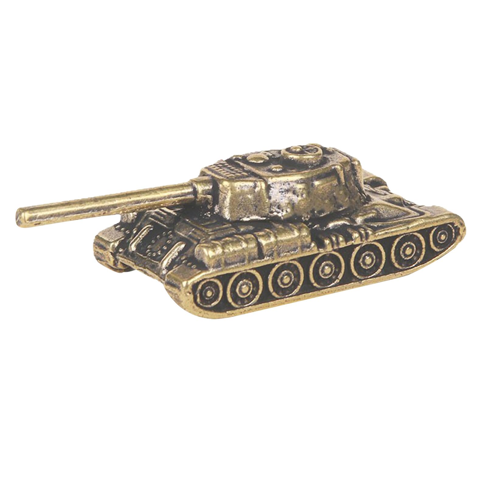 Angoily Antique Brass Army Tank Figurine Miniature Military Sculpture Desk Ornament for Men Boys Vintage Copper Bookshelf Decor Collectible Home Office Display