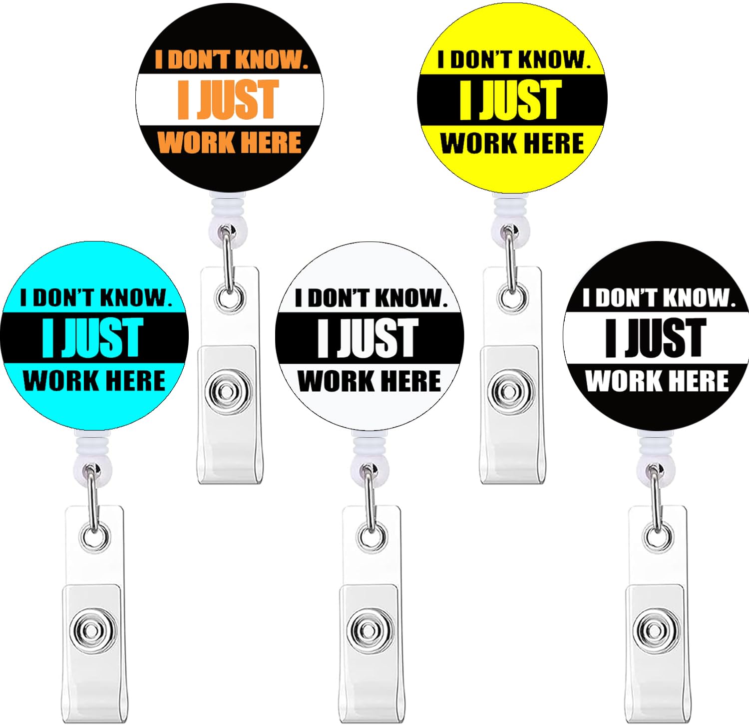 SUILCEUT 5 Pack Retractable Badge Holder with ID Clip, Funny I Don't Know I Just Work Here Badge Reels for Nurses, Doctors, Teachers, Students in Medical Fields — image 1