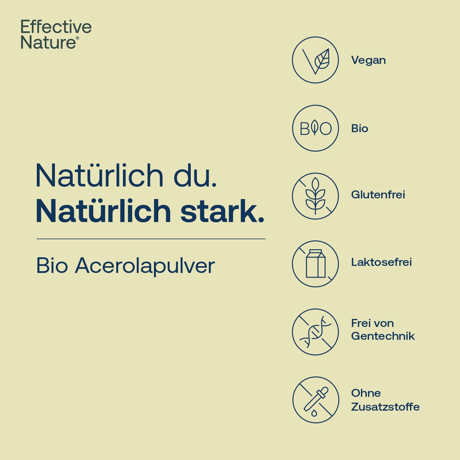 Effective Nature - Bio Acerola Pulver - Vitamin C aus der Acerolakirsche - Hochdosiert & ohne Zusätze - Natürliches Vitamin C Pulver schonend getrocknet - vegan