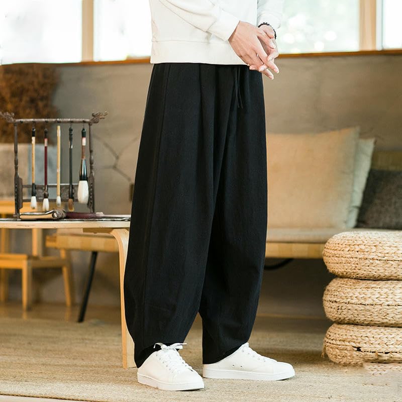 Men's Spring Autumn Chinese Style Tai Chi Practice Wide Leg Loose Lantern Cotton Linen Long Pants2