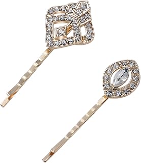 Vintage Hair Pins Clips for Women 1920s Crystal Rhinestone Feather Hair Pins Great Gatsby Hair Piece (A-Gold)