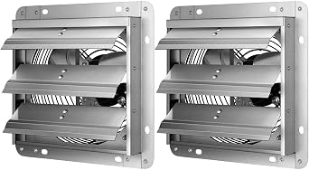 iPower 16 Inch Shutter Exhaust Fan Aluminum,High Speed 1550RPM, 1200 CFM, 2-Pack, Silver