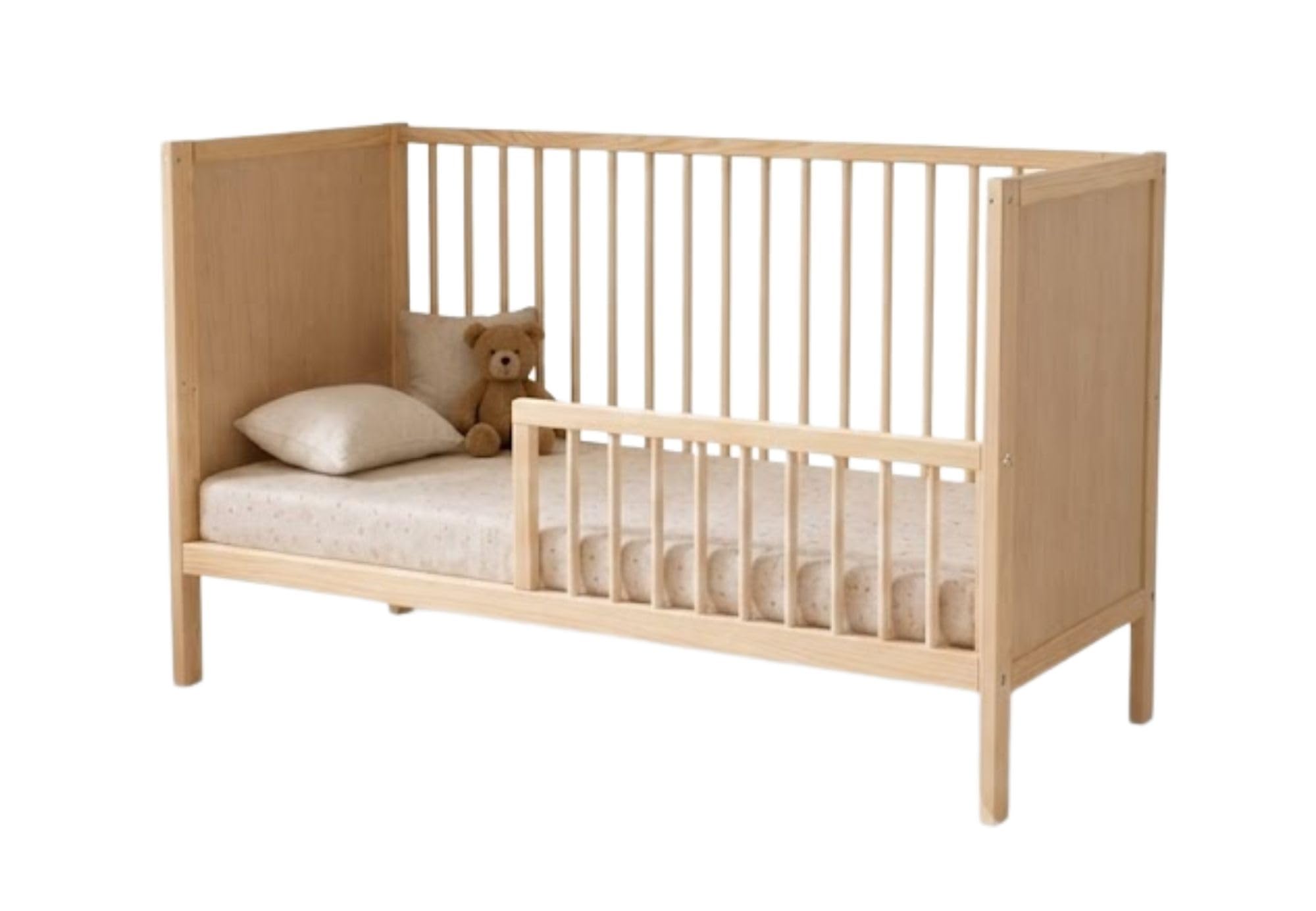 Kids Collective Babybett Kinderbett Beistellbett | Modulares Gitterbett Lattenrost 3-Fach höhenverstellbar & abnehmbare Sprossen | Baby Bett Holz Kinderzimmer | 120x60 cm | Natur