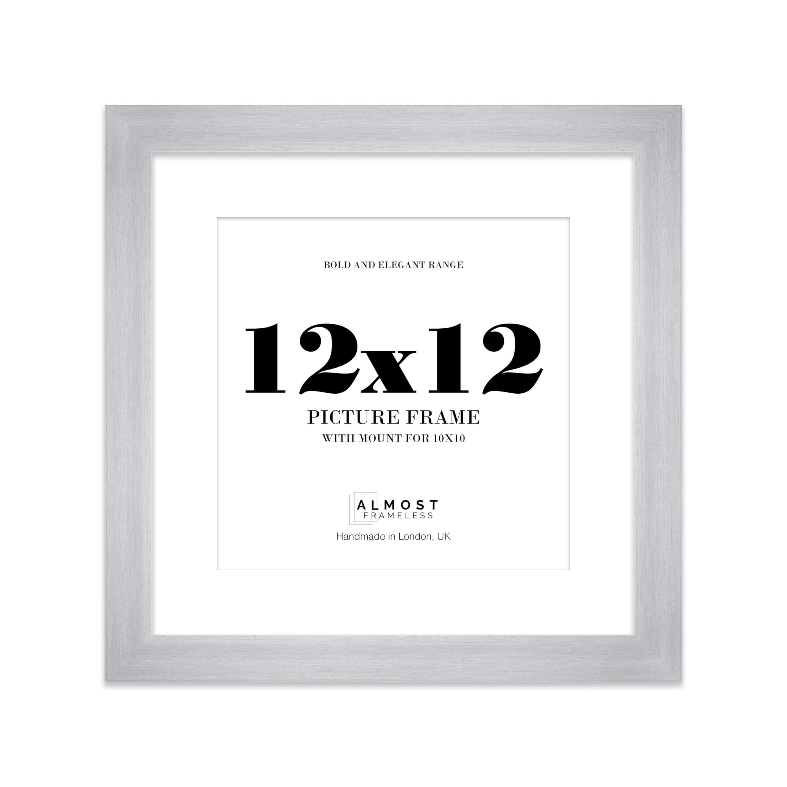 12x12" Silver Square Frame With Mount for 10x10" Pictures 28mm Edge Frame Display with Wall Hooks and Kickstand, 1 Pack