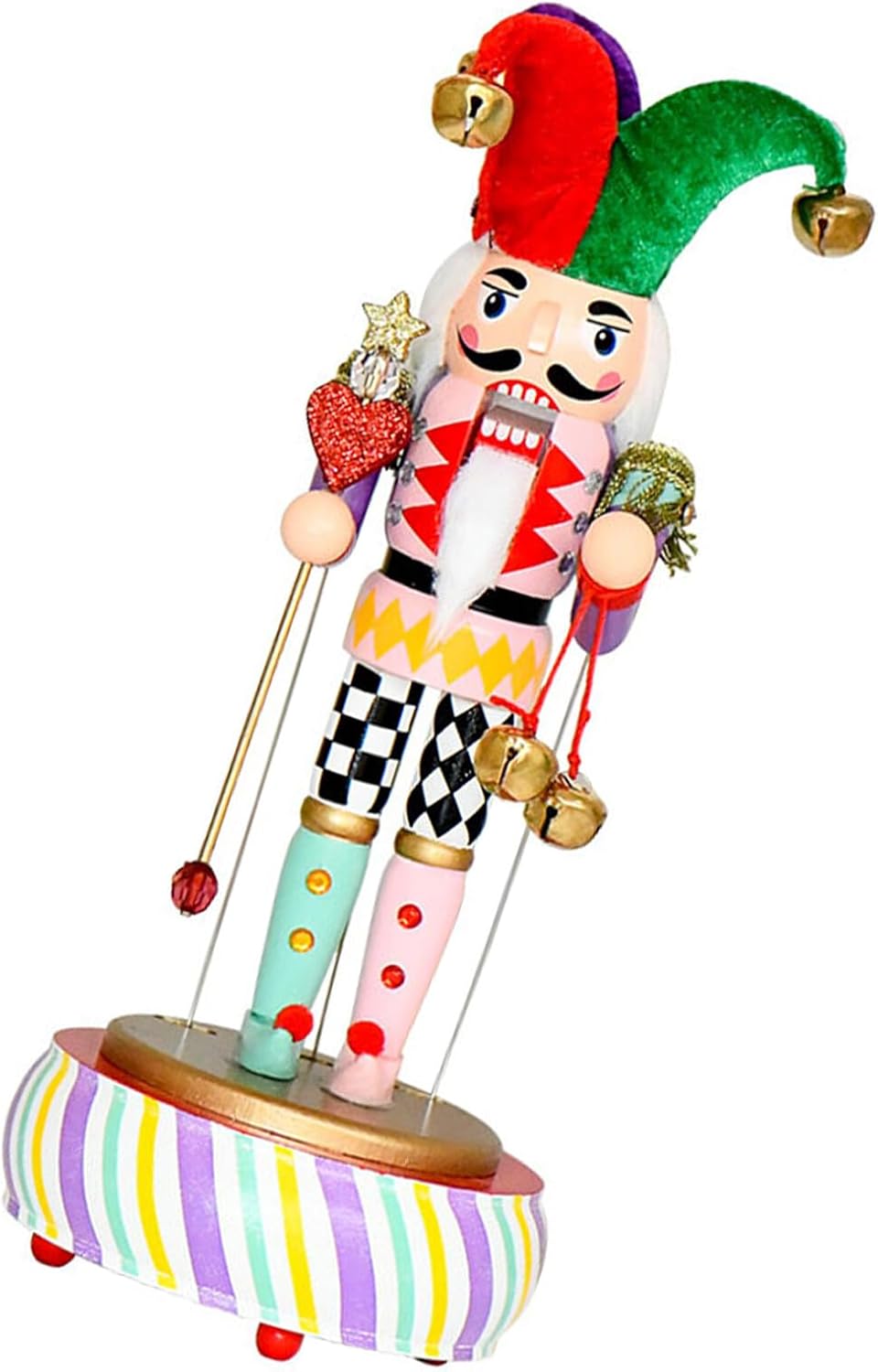 ARTIBETTER Nutcracker Music Box Round Wooden Base, Classic Christmas Nutcracker Figurine, Wind-up Musical Ornament for Office Desk and Holiday Home Décor