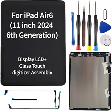 استبدال شاشة LCD مقاس 11 بوصة لجهاز iPad Air مقاس 11 بوصة M2 2024 الجيل السادس A2902 A2903 A2904 شاشة LCD + مجموعة محول رقمي تعمل باللمس الزجاجي مجموعة إصلاح متميزة ليست للإمداد المباشر من المصنع مقاس 13 بوصة