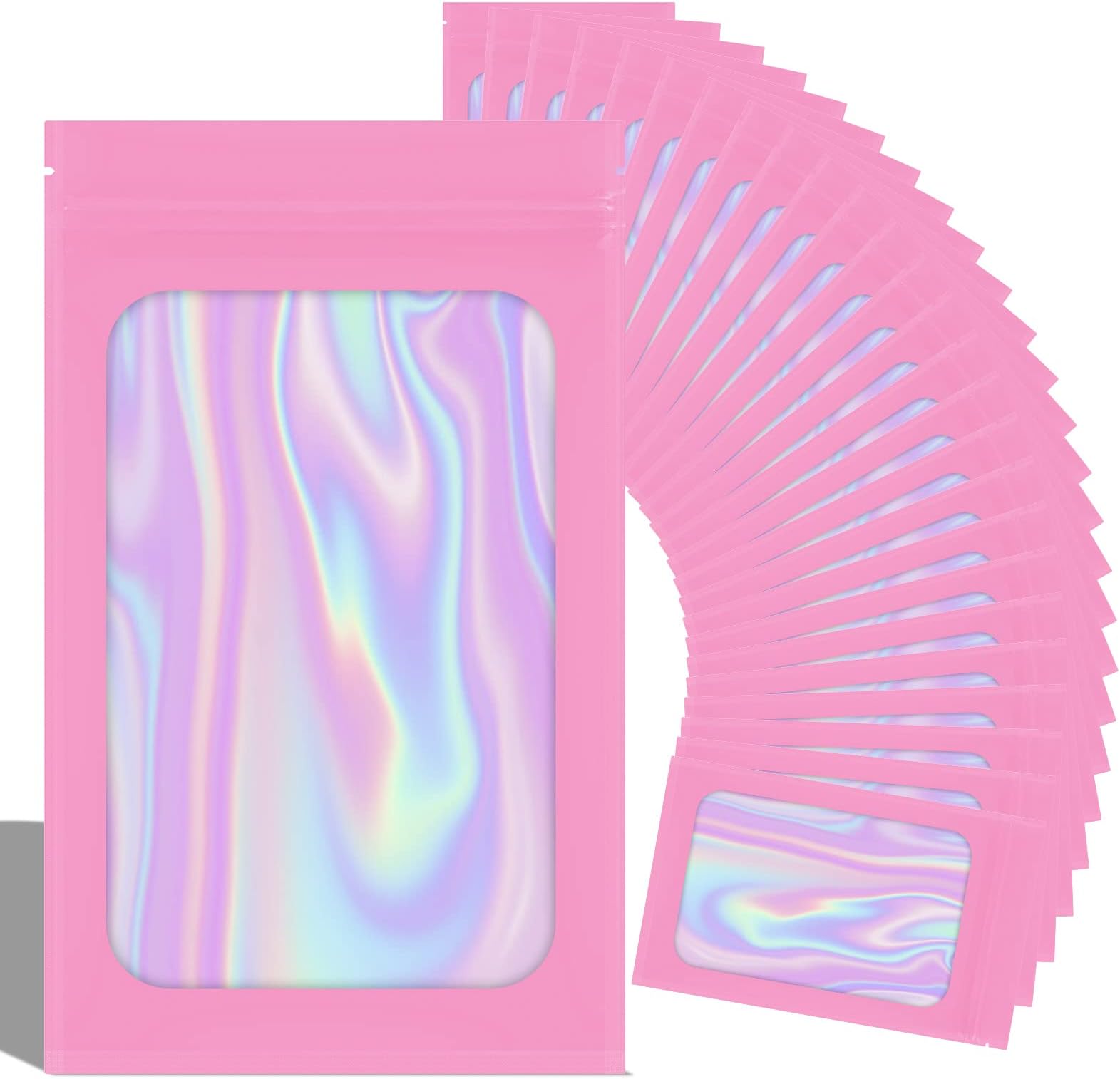 100 Pieces Smell Proof Mylar Bags, Resealable Mylar Food Storage Bags with Clear Window for Party Favours Food Self Sealing Storage Supplies Jewelry Electronics (Pink, 3.5x4.7 Inch)