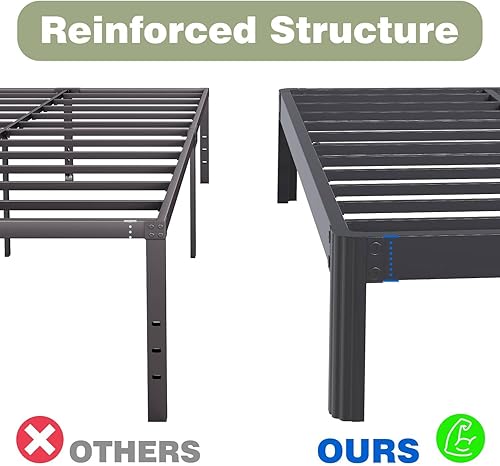 Miniatura 5 de ZIYOO Marco de cama de metal de tamaño matrimonial de 14 pulgadas, plataforma resistente con soporte de listones de acero, no necesita somier, fácil