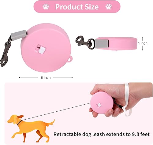 Miniatura 3 de Correa retráctil para perros pequeños y medianos de hasta 22 libras con cinta de nailon fuerte de 9.8 pies, manos libres, correa portátil y ligera