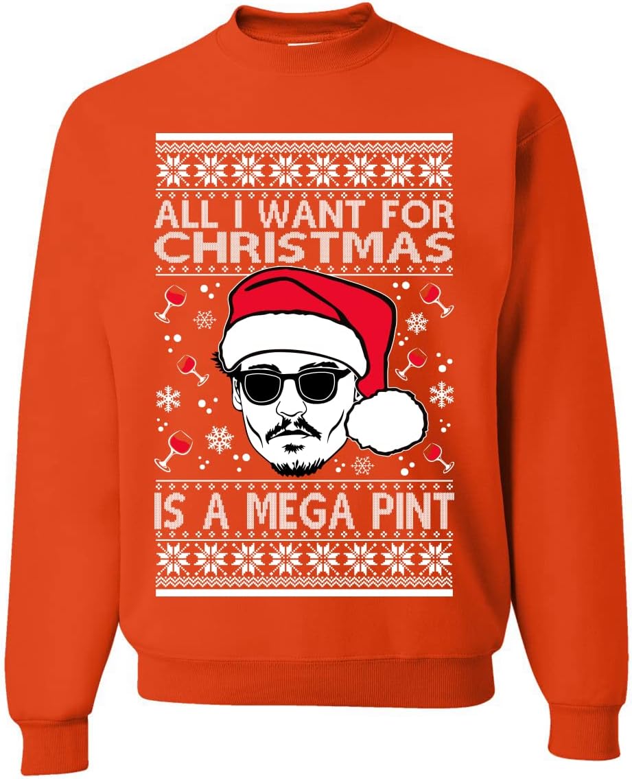 Wild Bobby Johnny D All I Want For Christmas is a Mega Ugly Christmas Sweater Unisex Crewneck Sweatshirt