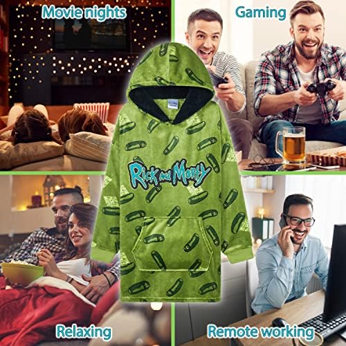 RICK AND MORTY Blanket Hoodie for Men Teens Super Soft Fleece Oversized Hoodie Blanket One Size Comfy Poncho Men Official Merchandise Gifts for Men