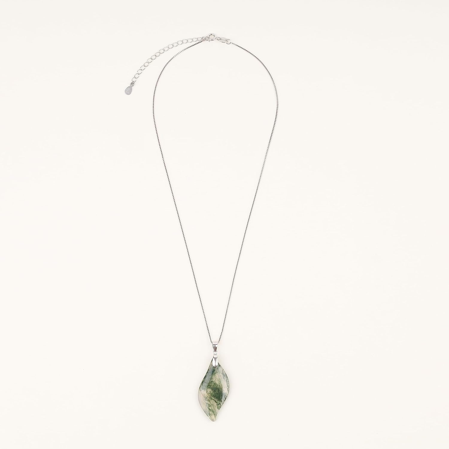 COAI 925 Sterling Silver Moss Agate Leaf Pendant Necklace - Image 5