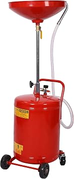 18 Gallon Portable Waste Oil Drain, Industrial Fluid Drain Tank with Wheel, Adjustable Funnel Height Red