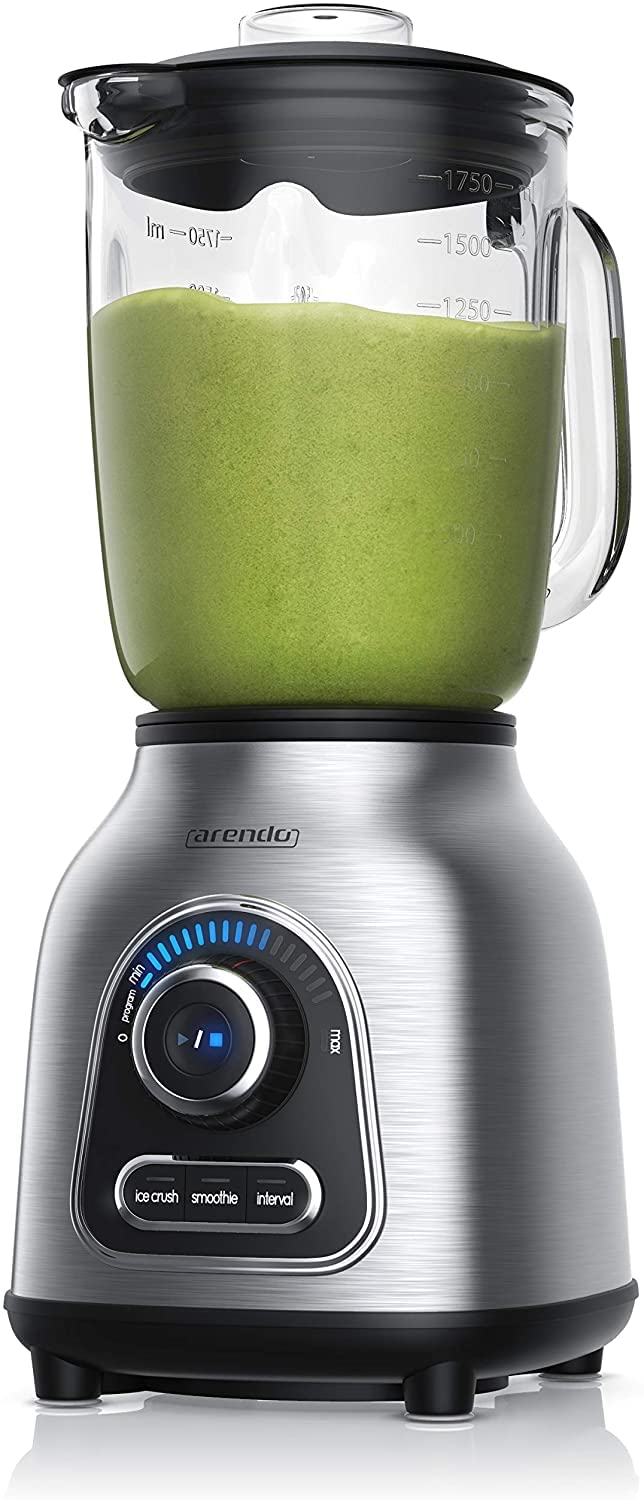 Arendo - Frullatore in acciaio inox 24.000 rpm - 1400 watt - incl. contenitore in vetro da 1,75 l - coltello in acciaio inox con cuscinetti a sfera Funzione impulso frullato a 6 lame 30 livelli di