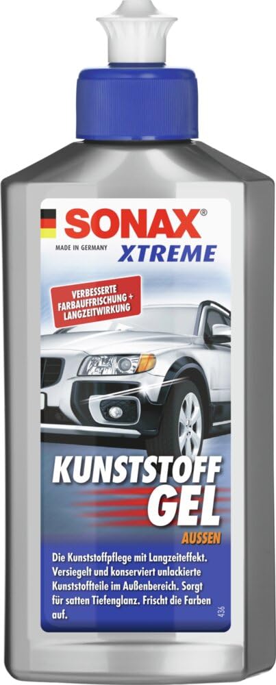 SONAX Xtreme KunststoffGel Außen (250 ml) Kunststoffpflege mit Langzeiteffekt, versiegelt und konserviert unlackierte Kunststoffteile im Außenbereich | Art-Nr. 02101090